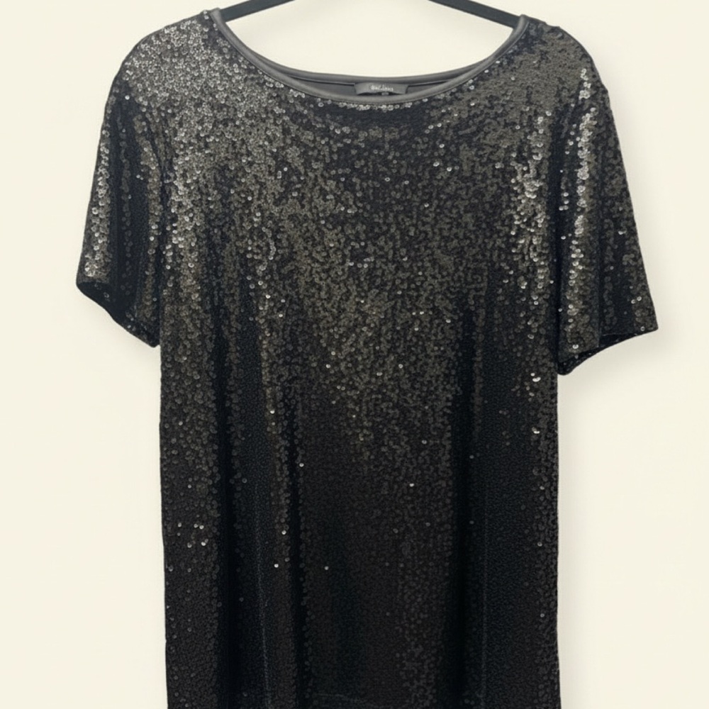 Women's Black Sequin Short-Sleeve Top